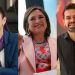La candidata presidencial de izquierda mexicana Claudia Sheinbaum ©, la candidata presidencial de México por el partido de coalición Fuerza y Corazón por México, Xochitl Gálvez y el candidato por el partido Movimiento Ciudadano, Jorge Álvarez Maynez (izq.)