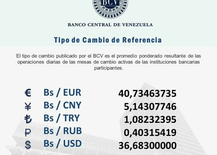 El dólar oficial cerró en 36 bolívares con 68 céntimos, según la publicación del Banco Central de Venezuela (BCV), la tarde de este martes.