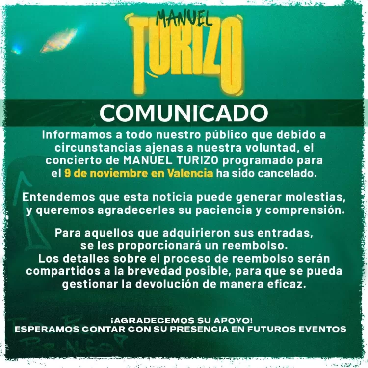 Cancelado concierto de Manuel Turizo