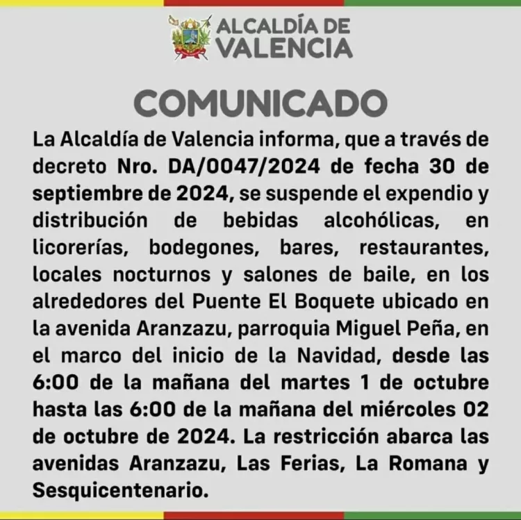 prohibida venta de licores
