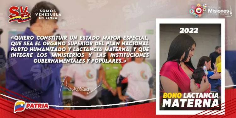 Las autoridades nacionales anunciaron la pronta entrega del bono Lactancia Materna, dirigido a las mujeres que recientemente se han convertido en madres y que estén correctamente afiliadas al Sistema Patria.