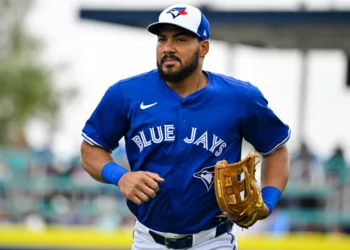 DUNEDIN, FLORIDA - MARCH 10: Anthony Santander #25 of the Toronto Blue Jays looks against the Houston Astros during a Grapefruit League spring training game at TD Ballpark on March 10, 2025 in Dunedin, Florida. (Photo by Miguel Rodriguez/Getty Images)