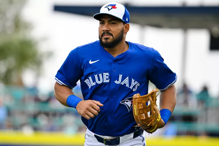 DUNEDIN, FLORIDA - MARCH 10: Anthony Santander #25 of the Toronto Blue Jays looks against the Houston Astros during a Grapefruit League spring training game at TD Ballpark on March 10, 2025 in Dunedin, Florida. (Photo by Miguel Rodriguez/Getty Images)