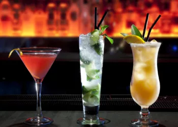 Three cocktails on the bar