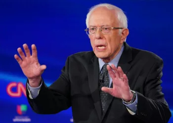 Democratic presidential hopeful Senator Bernie Sanders makes a point as he and former US vice president Joe Biden take part in the 11th Democratic Party 2020 presidential debate in a CNN Washington Bureau studio in Washington, DC on March 15, 2020. (Photo by Mandel NGAN / AFP) (Photo by MANDEL NGAN/AFP via Getty Images)