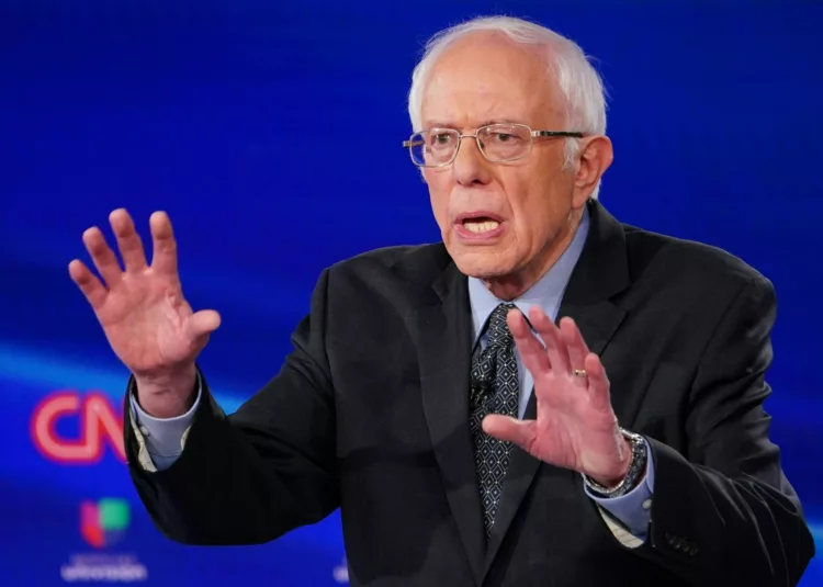 Democratic presidential hopeful Senator Bernie Sanders makes a point as he and former US vice president Joe Biden take part in the 11th Democratic Party 2020 presidential debate in a CNN Washington Bureau studio in Washington, DC on March 15, 2020. (Photo by Mandel NGAN / AFP) (Photo by MANDEL NGAN/AFP via Getty Images)