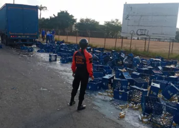 Camión perdió carga de cerveza