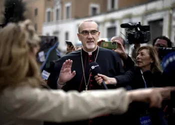 Alberto Di Lolli. 24/4/2025, Roma. Muerte del Papa Francisco. Reunion de cardenales. En la imagen, el cardenal Pizzaballa, actual patriarca latino de Jerusalen. Foto: Alberto Di Lolli