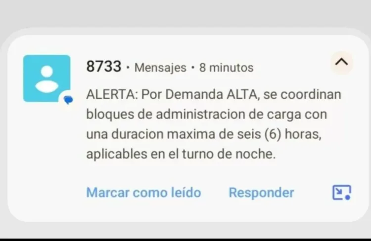 El mensaje de texto de Corpoelec no indica hora del corte.