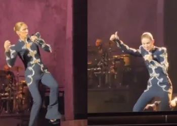 Tras un traspié, la cantante se reincorporó rápidamente a su actuación en el escenario.